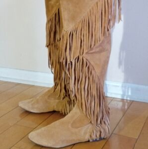 Sam Edelman Suede over the knee fringe back zip pointed toe moccasin boots